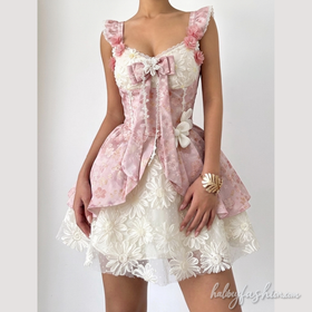 Bowknot flower applique ruched cami mini dress