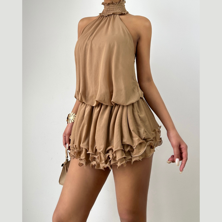 Ruffle halter irregular backless mini dress  | Festival Outfits Women