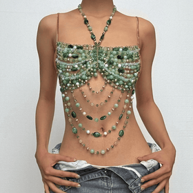Halter beaded hollow out backless cut out top  | Festival Outfits Women