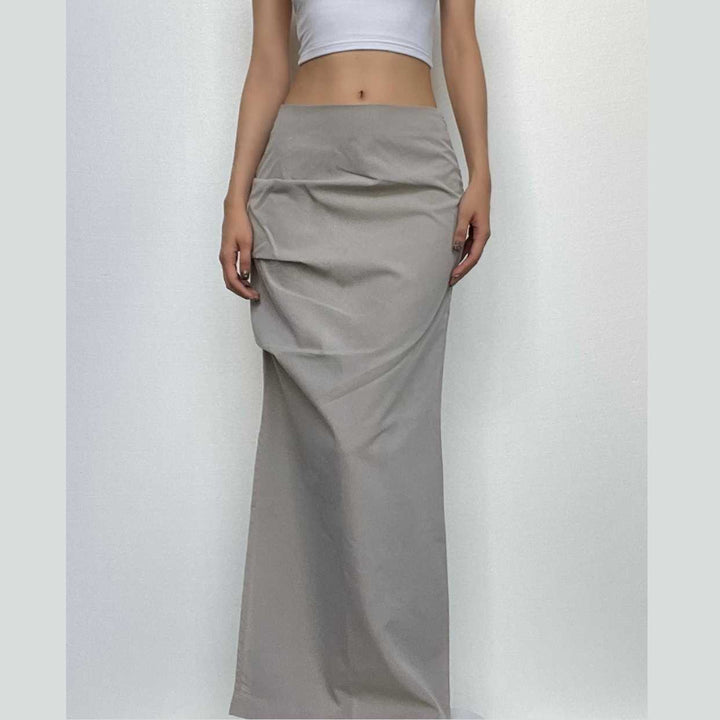 Ruched solid zip-up slit cargo maxi skirt Parachute pants