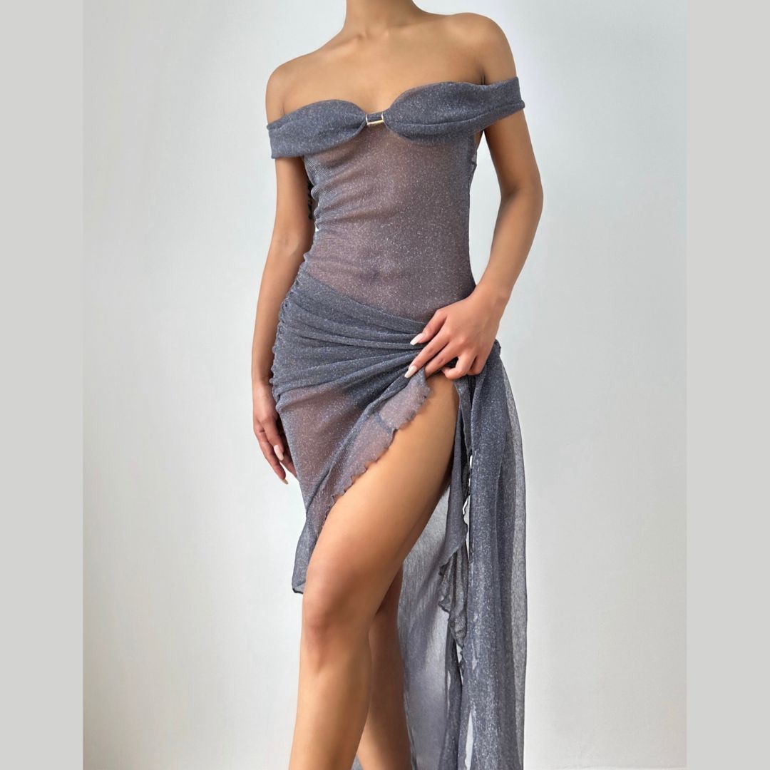 Ruched off shoulder lace up ruffle tube midi dress  | Festival Outfits Women-final-sale