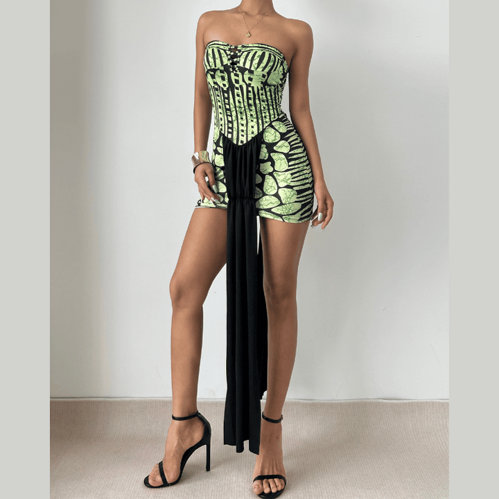 Hollow out print contrast tube cut out mini dress  | Festival Outfits Women