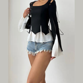 Long sleeve self tie ruffle top  | Festival Outfits Women