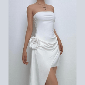 Flower applique ruched tube mini dress  | Festival Outfits Women