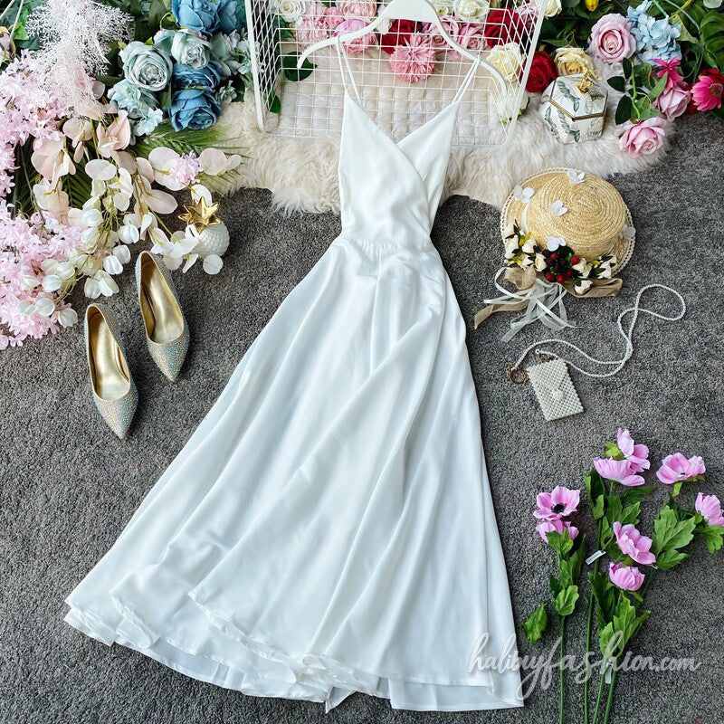 V neck satin cross back cami maxi dress