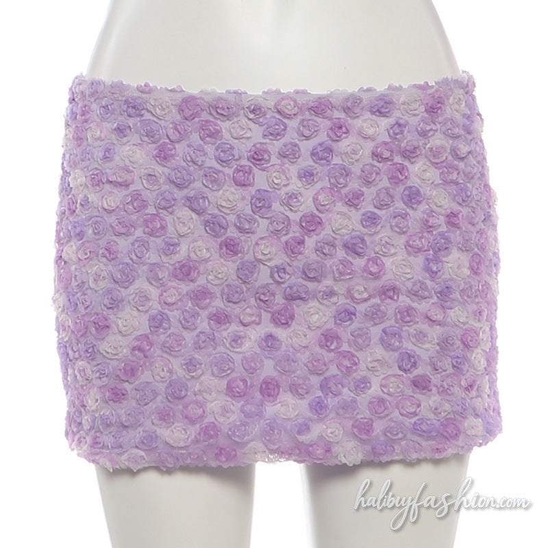 Mesh flower applique contrast mini skirt