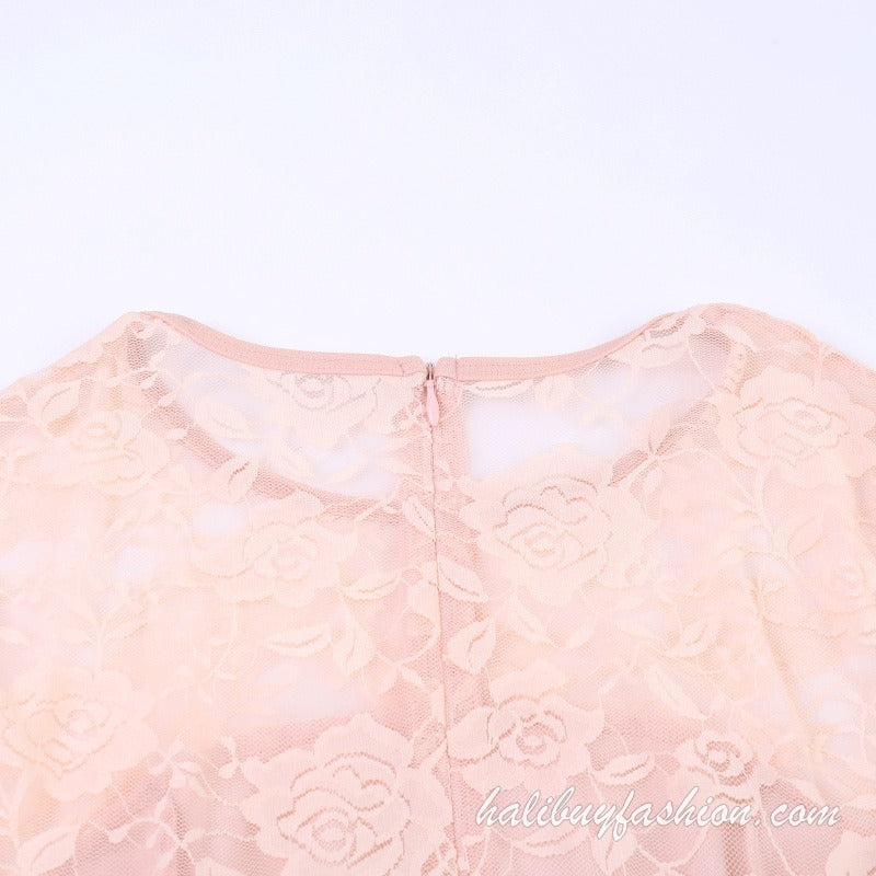 Long sleeve lace corset solid lace up mini dress - Halibuy - 17
