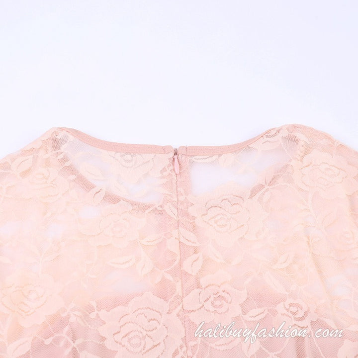 Long sleeve lace corset solid lace up mini dress - Halibuy - 17