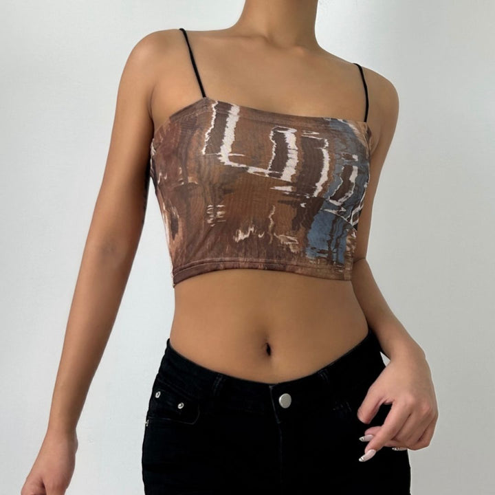 Contrast print spaghetti strap square neck cami crop top