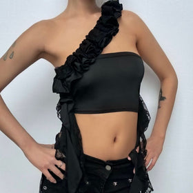 One shoulder irregular ruched ruffle top  | Festival Outfits Women