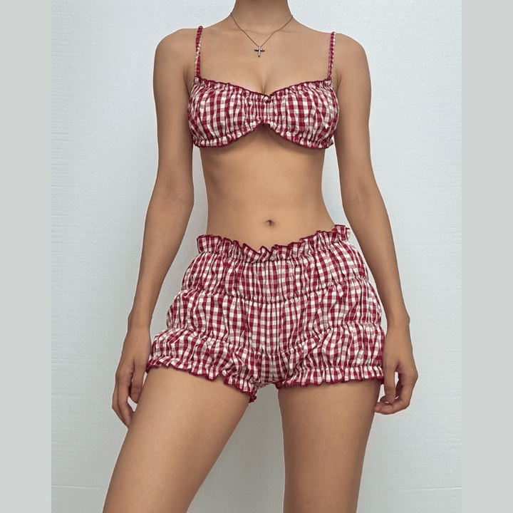 Plaid print smocked cami pant set  | Festival Outfits Women