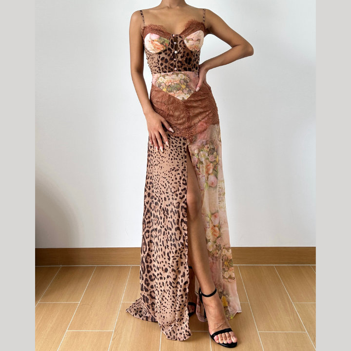 Zip-up slit button lace chiffon cami maxi dress  | Festival Outfits Women