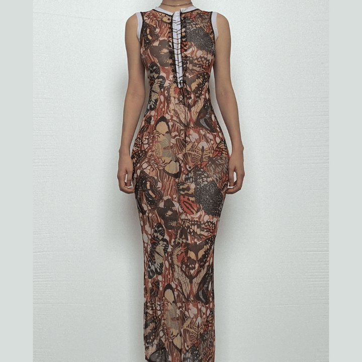 Riga mai laushi mara hannu da aka buga da maxi mai sheƙi | Kayan Biki na Mata