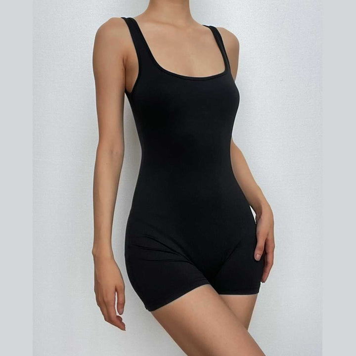 Square neck sleeveless backless solid romper