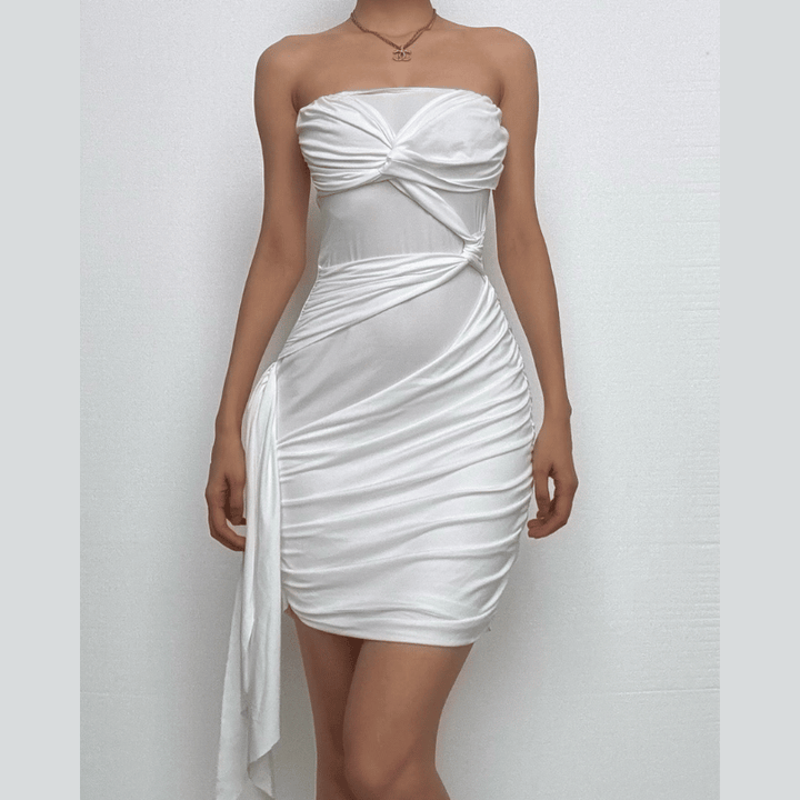 Ruffle solid ruched tube mini dress-final-sale  | Festival Outfits Women