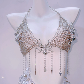 Halter metal chain v neck spider applique top  | Festival Outfits Women
