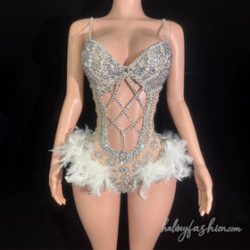 Hollow out beaded feather v neck cami romper
