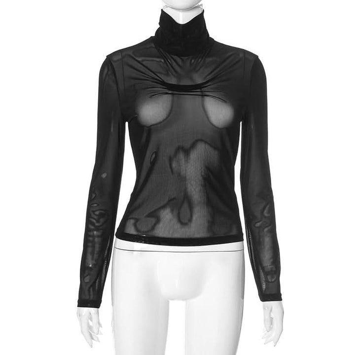 High neck long sleeve mesh top  | Festival Outfits Women