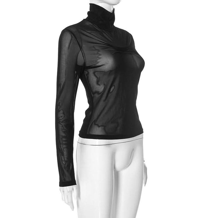 High neck long sleeve mesh top  | Festival Outfits Women