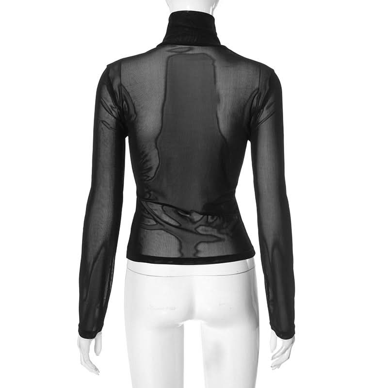 High neck long sleeve mesh top  | Festival Outfits Women