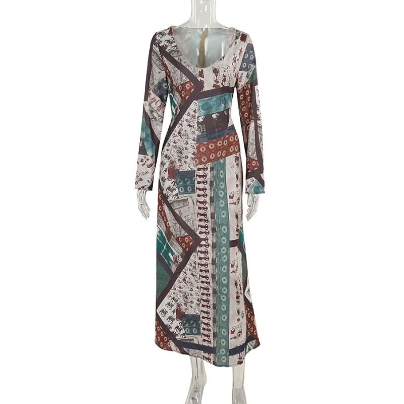 Long sleeve v neck contrast zip-up maxi dress  | Festival Outfits Women