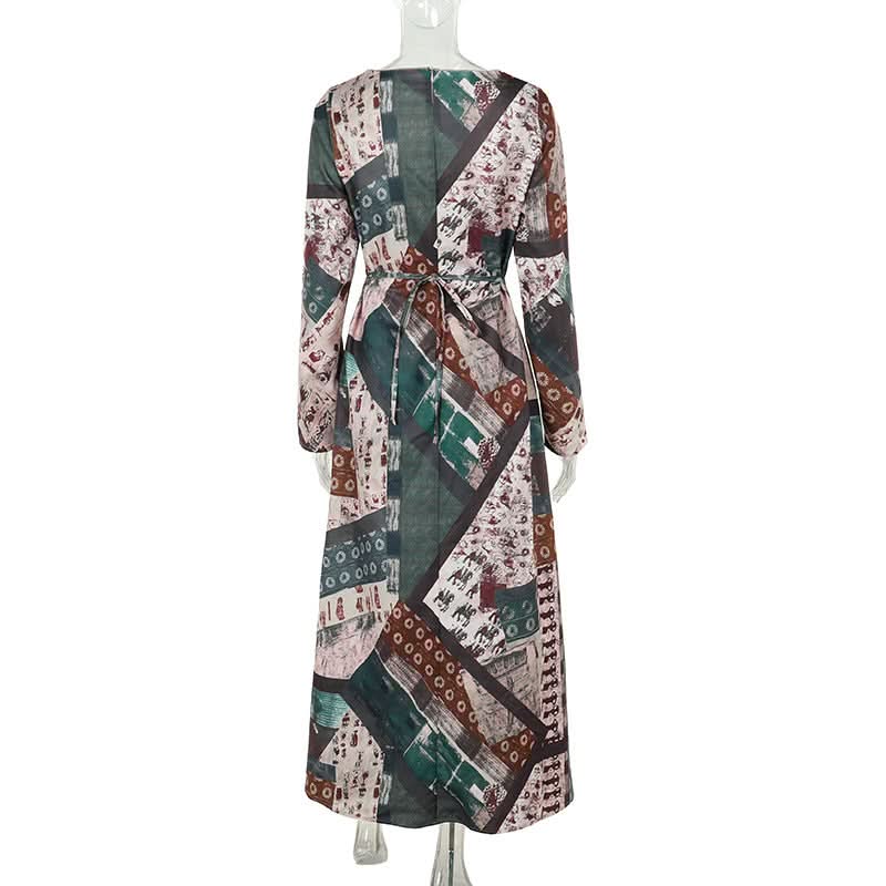Long sleeve v neck contrast zip-up maxi dress  | Festival Outfits Women