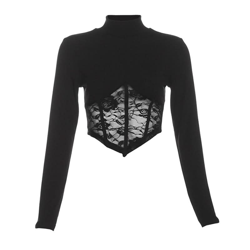 High neck long sleeve lace top  | Festival Outfits Women