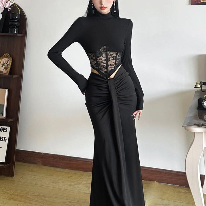 High neck long sleeve lace top  | Festival Outfits Women