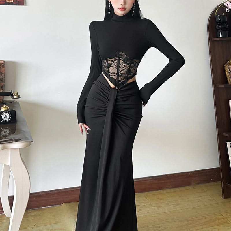 High neck long sleeve lace top  | Festival Outfits Women