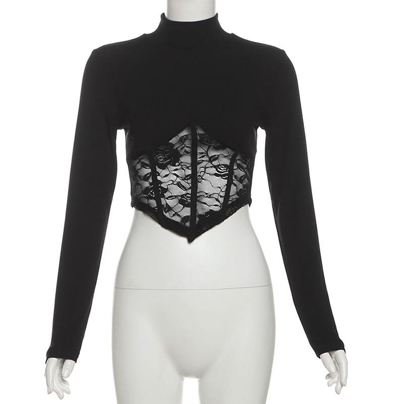 High neck long sleeve lace top  | Festival Outfits Women