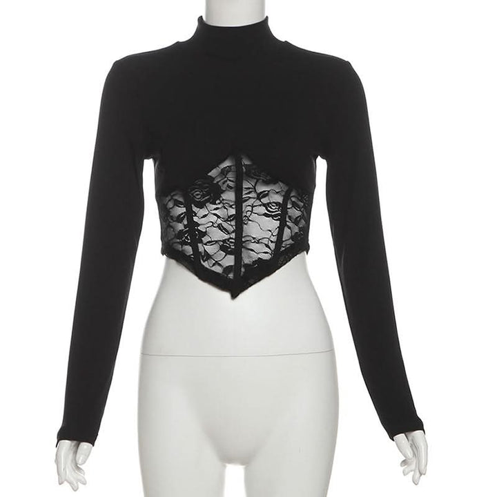 High neck long sleeve lace top  | Festival Outfits Women
