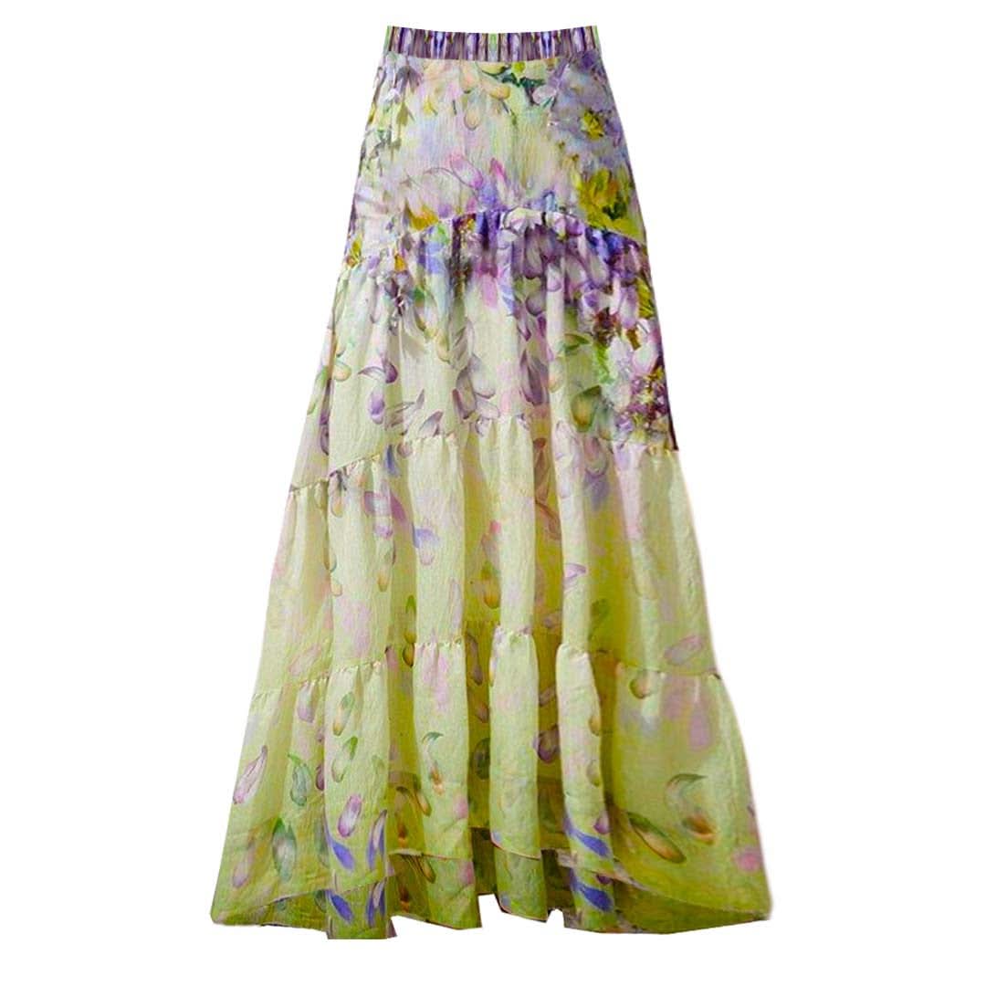 V neck flower print ruffle cami maxi skirt set  | Festival Outfits Women