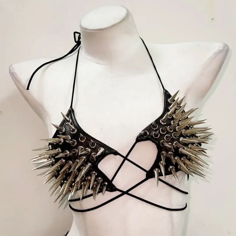 Halter self tie rivet backless crop top  | Festival Outfits Women