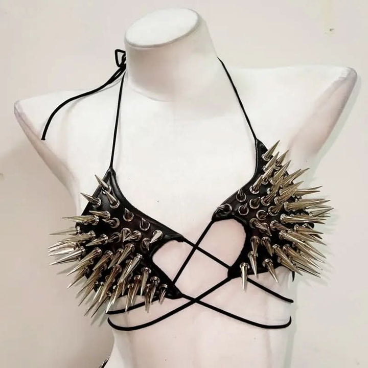 Halter self tie rivet backless crop top  | Festival Outfits Women