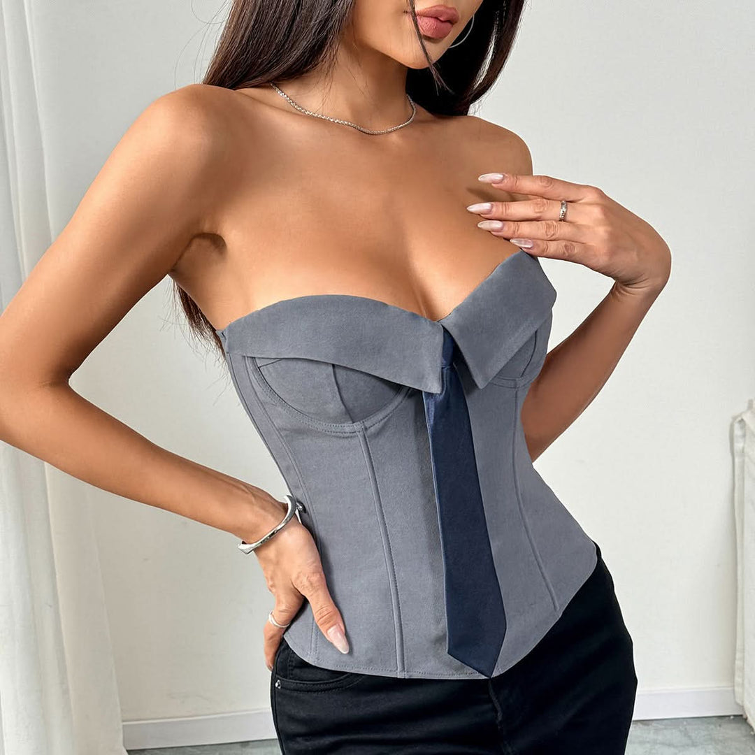 Sweetheart neck button backless tube top  | Festival Outfits Women