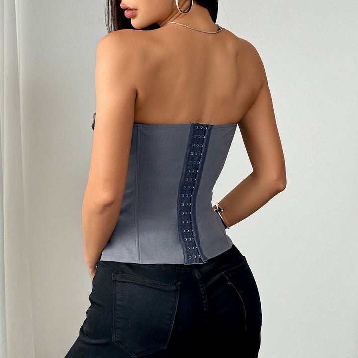 Sweetheart neck button backless tube top  | Festival Outfits Women