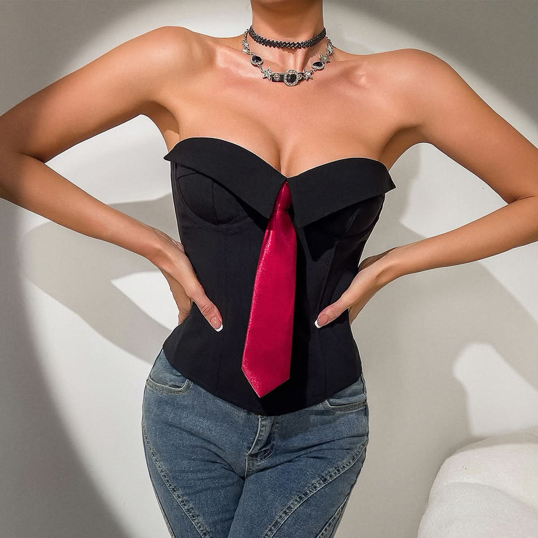 Sweetheart neck button backless tube top  | Festival Outfits Women