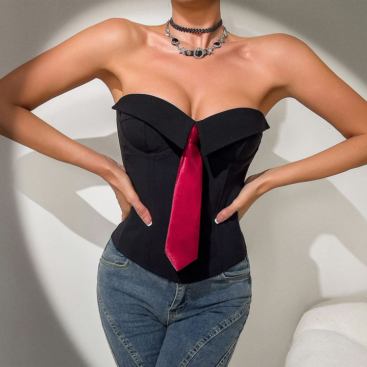 Sweetheart neck button backless tube top  | Festival Outfits Women