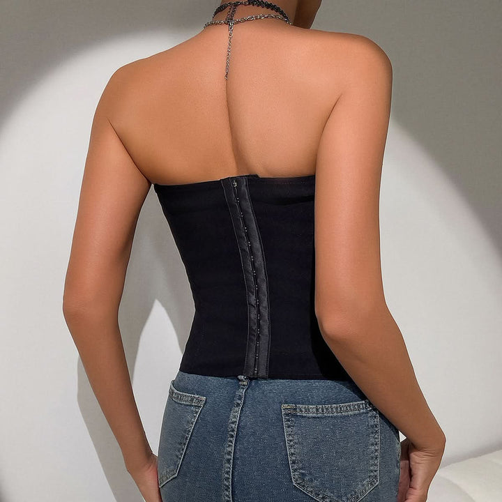 Sweetheart neck button backless tube top  | Festival Outfits Women