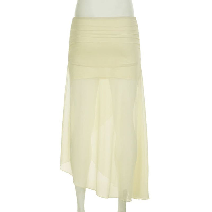Ruched mesh slit maxi skirt  | Festival Outfits Women