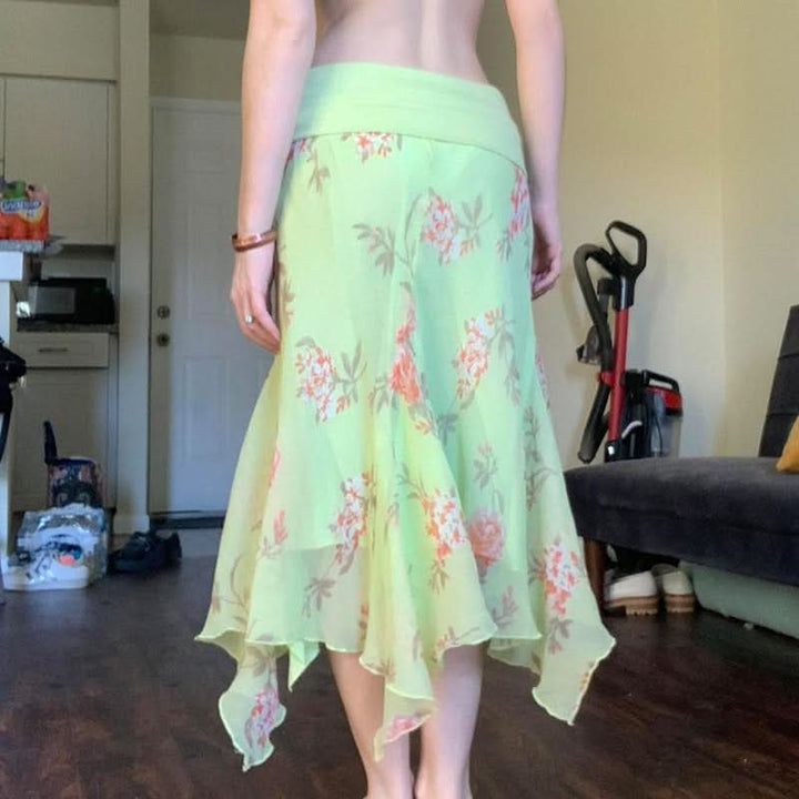 Mesh flower print irregular maxi skirt  | Festival Outfits Women