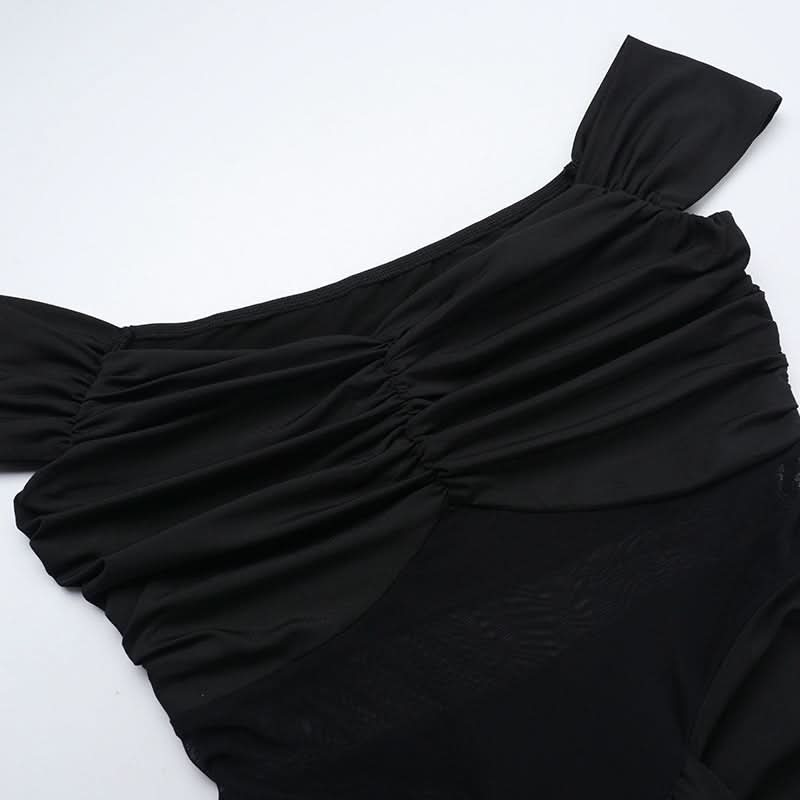 Off shoulder mesh patchwork ruched maxi dress  | Festival Outfits Women