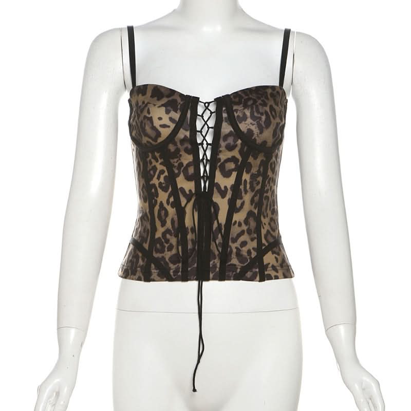 Leopard print lace up cami top  | Festival Outfits Women  | Cheetah Print Top
