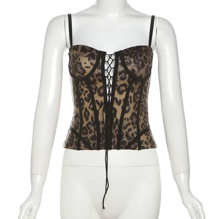 Leopard print lace up cami top  | Festival Outfits Women  | Cheetah Print Top