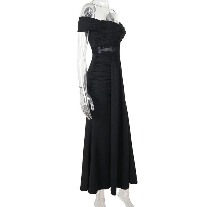 Off shoulder mesh patchwork ruched maxi dress  | Festival Outfits Women
