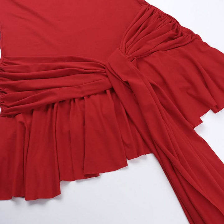 U neck solid knotted ruffle ruched cami mini dress  | Festival Outfits Women