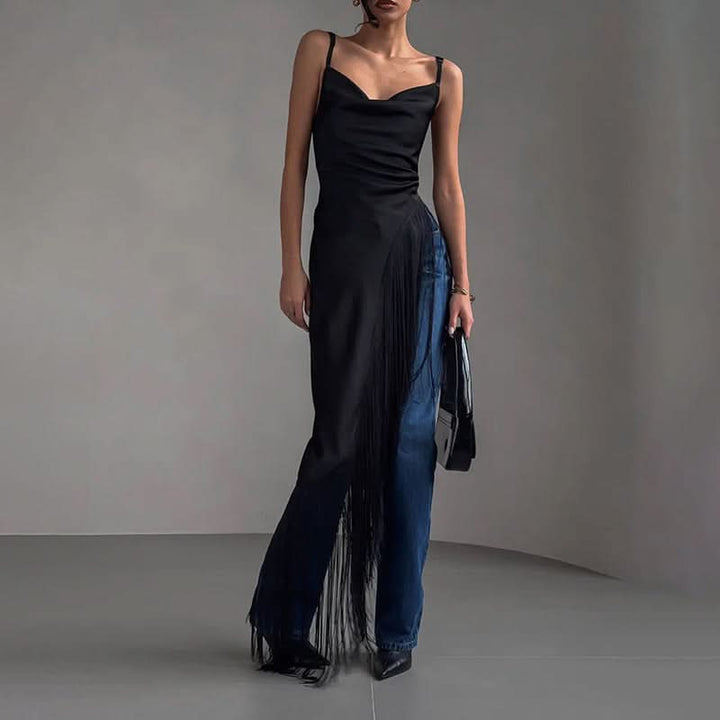 V neck tassels solid irregular cami top  | Festival Outfits Women