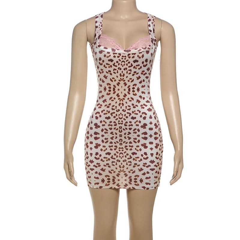 Leopard print lace hem mini dress  | Festival Outfits Women  | Leopard Print Mini Dress