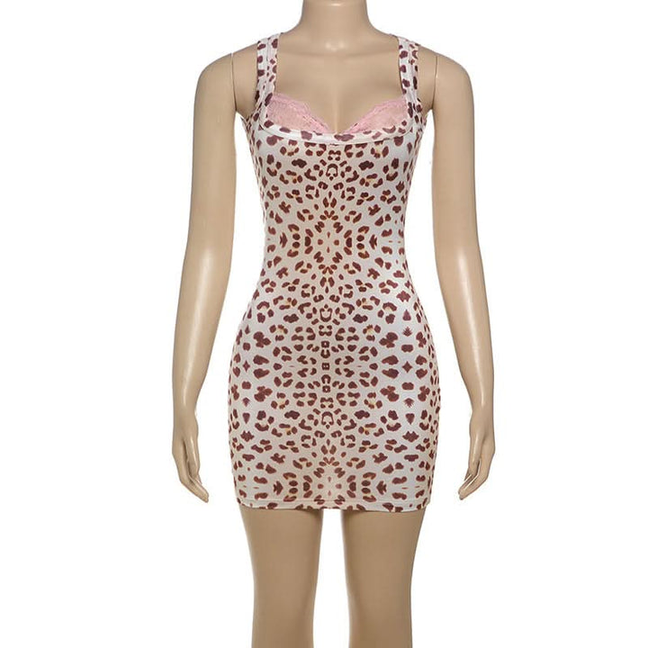 Leopard print lace hem mini dress  | Festival Outfits Women  | Leopard Print Mini Dress