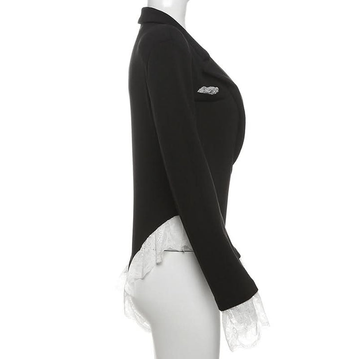 Turnover collar long sleeve lace hem bodysuit  | Festival Outfits Women